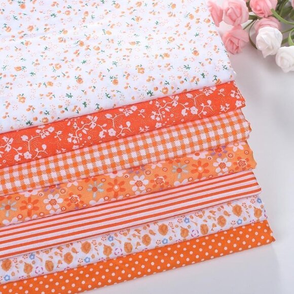 Brand New Cotton Fabric 10x10 Orange Floral Dot Bundle - Picture 7 of 9